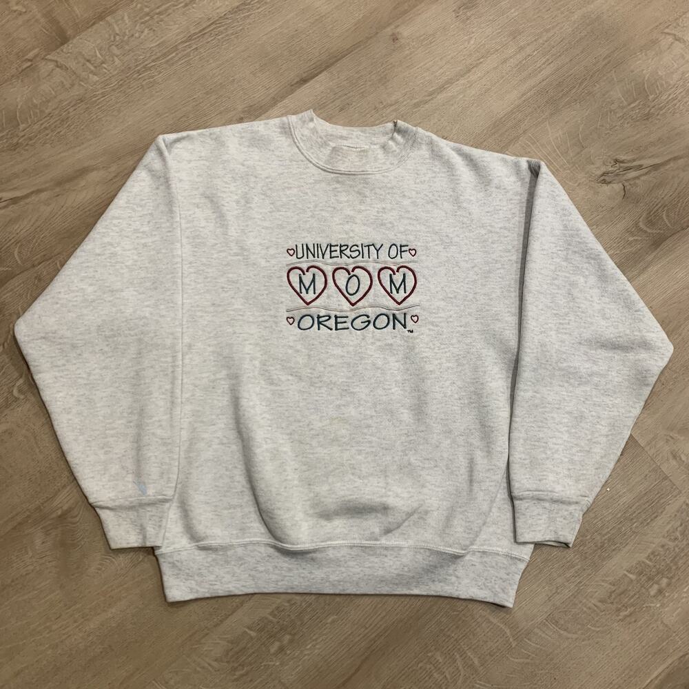 Vintage 90s University Of Oregon Mom Sweatshirt Adult Small Gray Pullover Ducks